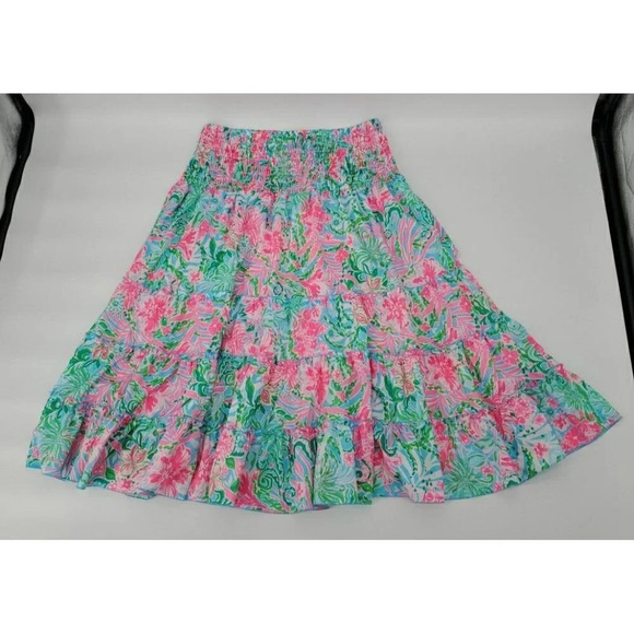 Lilly Pulitzer Deavan Midi Skirt Amalfi Blue Pink Leaf it Wild Size Large NWT - Picture 6 of 9